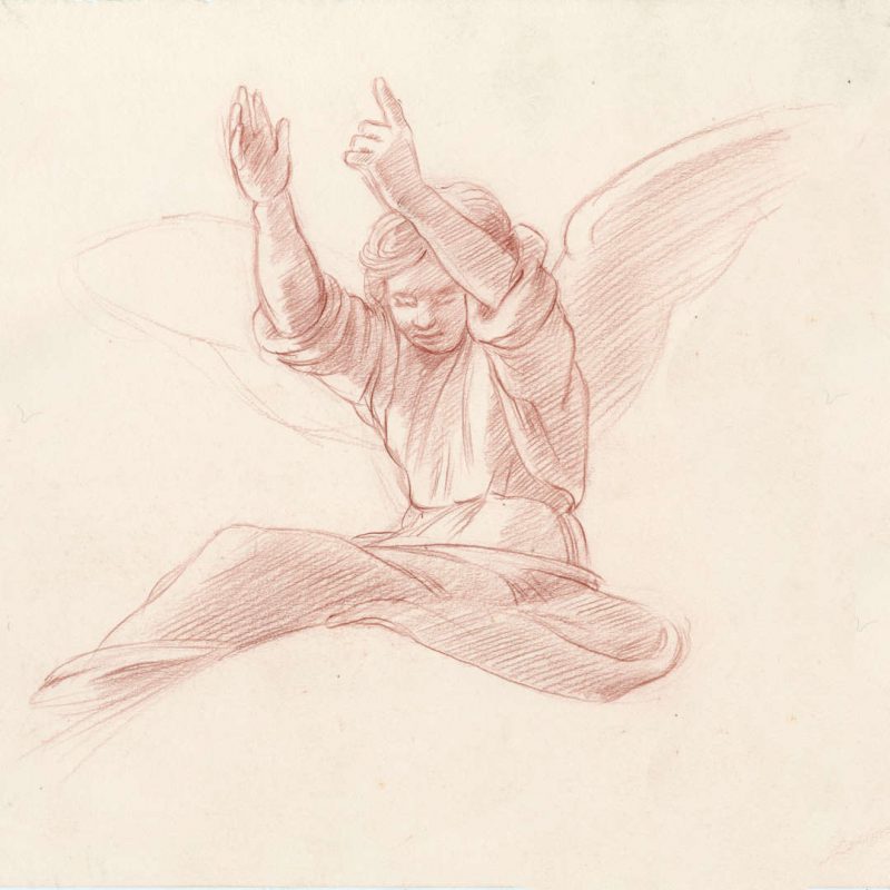 Raphael Sanzio - Sketch of an angel for the painting of the dome of the Chigi Chapel - Drawing by Roberto Osti