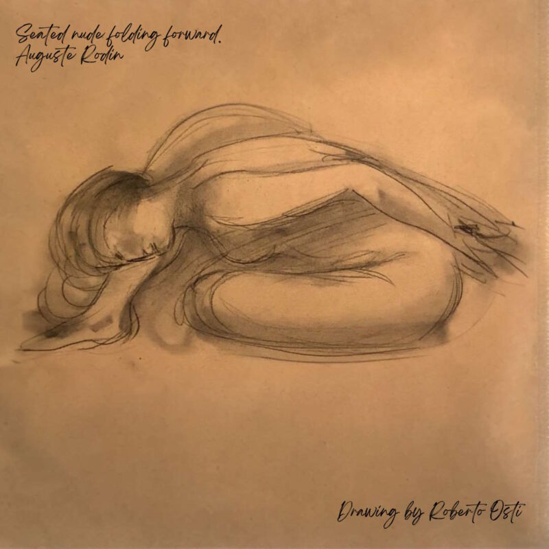 Seated nude folding forward. Auguste Rodin Drawing by Roberto Osti