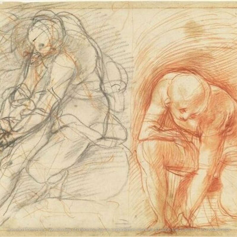 Jacopo Pontormo, Two studies of a leaning figure, preparatory work for St John the Baptist in the wilderness